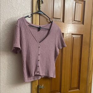 Wild Fable Mauve Ribbed Button-Down Top